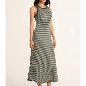 Z Supply Dress Size Small Army Green White Striped Sleeveless Maxi Tank Stretch